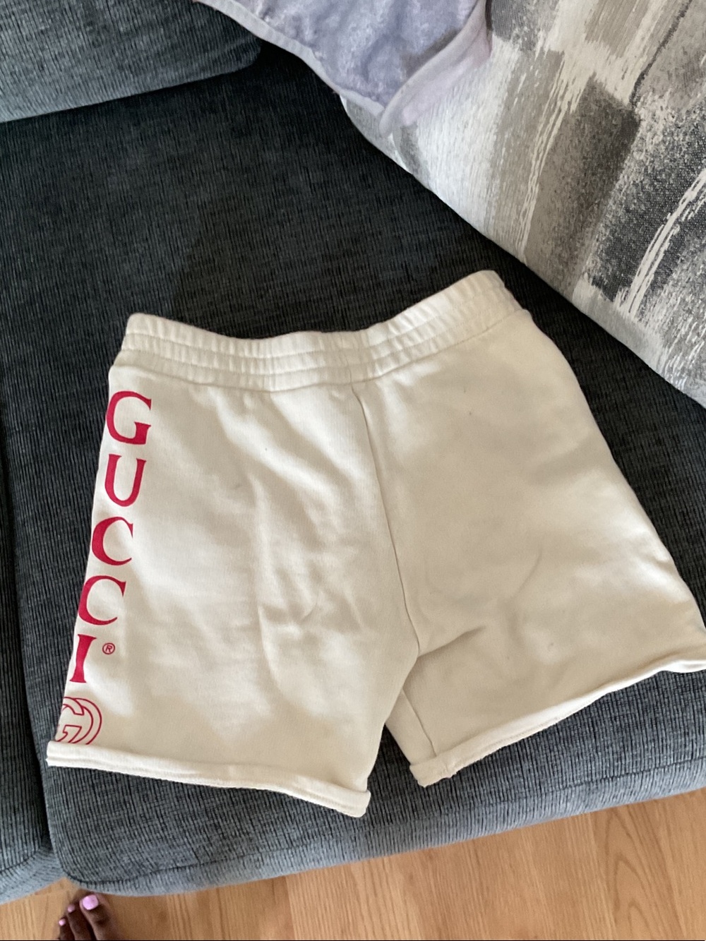 Gucci White Shorts with Red Vertical Logo